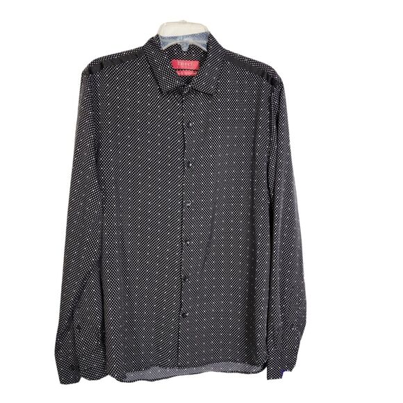 Bruno Milano Mens Shirt Size Large Modern Fit Stretch Black Button Up Polka Dot - Picture 1 of 10